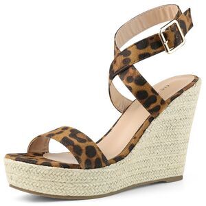 Slingback Crisscross Espadrille Wedge Heel Sandals Leopard